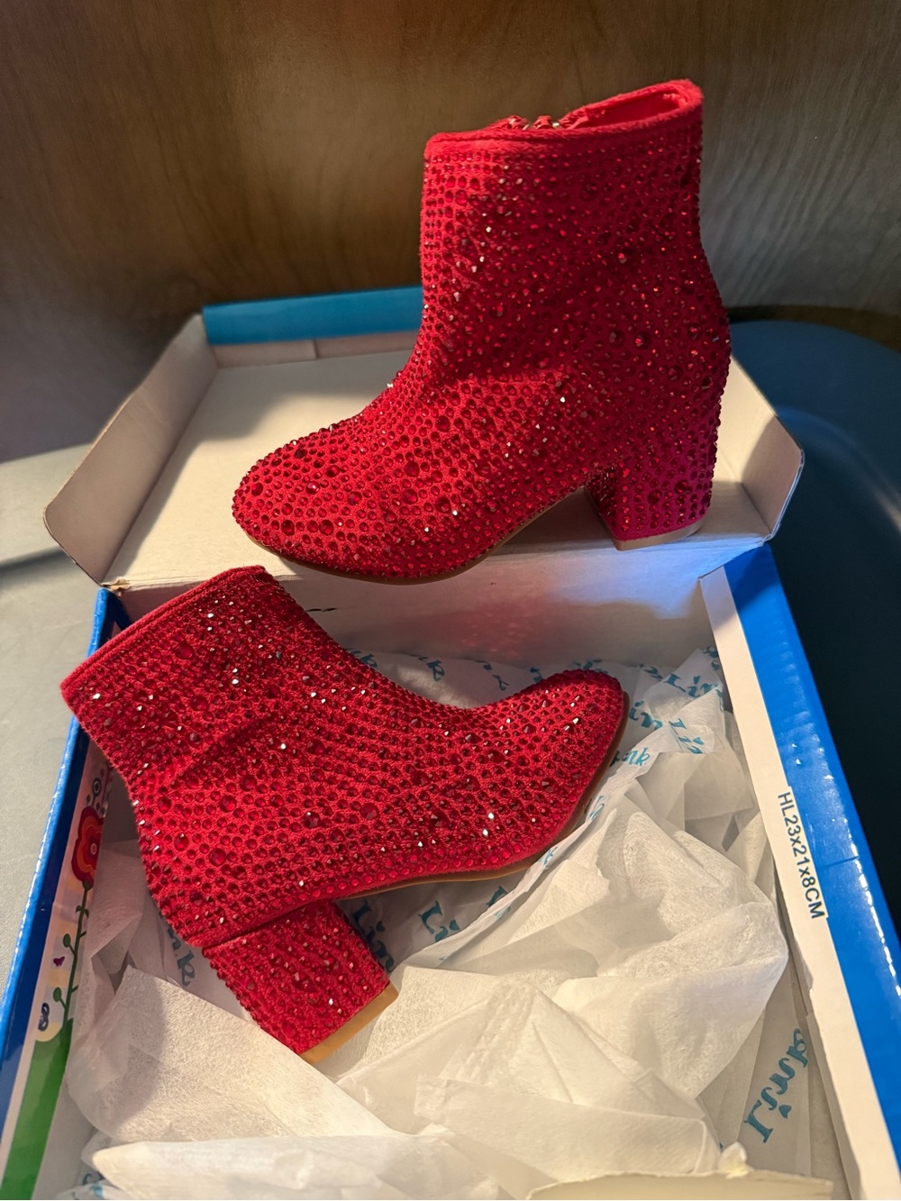 Red Embellished Rhinestone Girl’s Ankle Boots Brand New